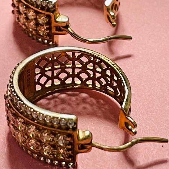 Rose Gold Tone Wide Hoop Earrings with Crystal Pave Detailing - Picture 6 of 6
